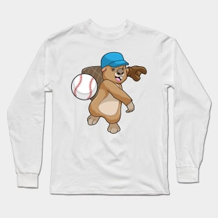 Beaver at Baseball Sports with Cap Long Sleeve T-Shirt